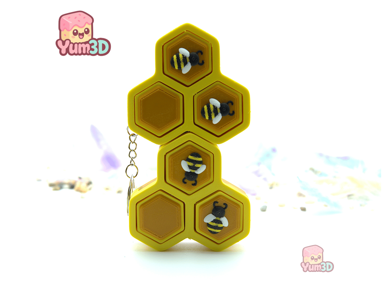 Yum3D-Kawaii Bee Honeycomb Fidget Clicker Keychain_09.png
