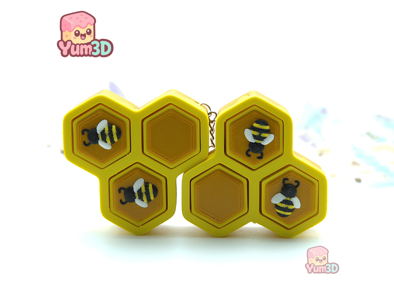 Yum3D-Kawaii Bee Honeycomb Fidget Clicker Keychain_10.png