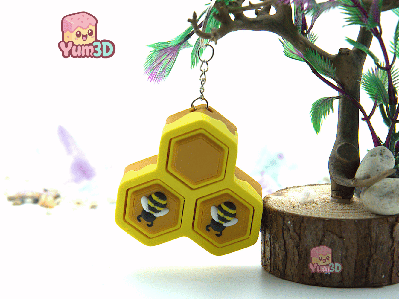 Yum3D-Kawaii Bee Honeycomb Fidget Clicker Keychain_07.png