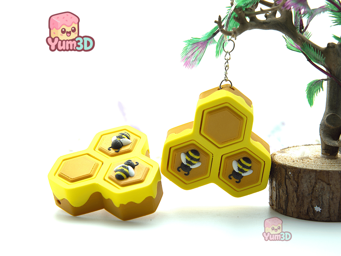 Yum3D-Kawaii Bee Honeycomb Fidget Clicker Keychain_06.png
