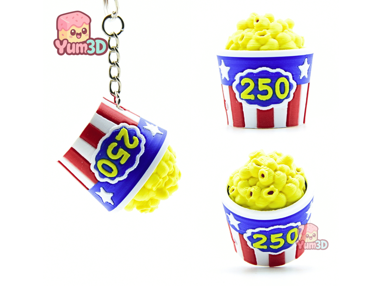 Yum3D-America 250 Popcorn Bucket for July 4th Fidget Clicker Keychain_02.png