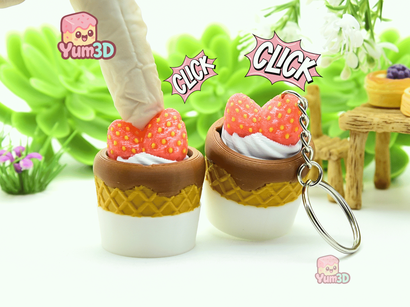Yum3D-Strawberry Velvet Cone Fidget Clicker Keychain_01.png