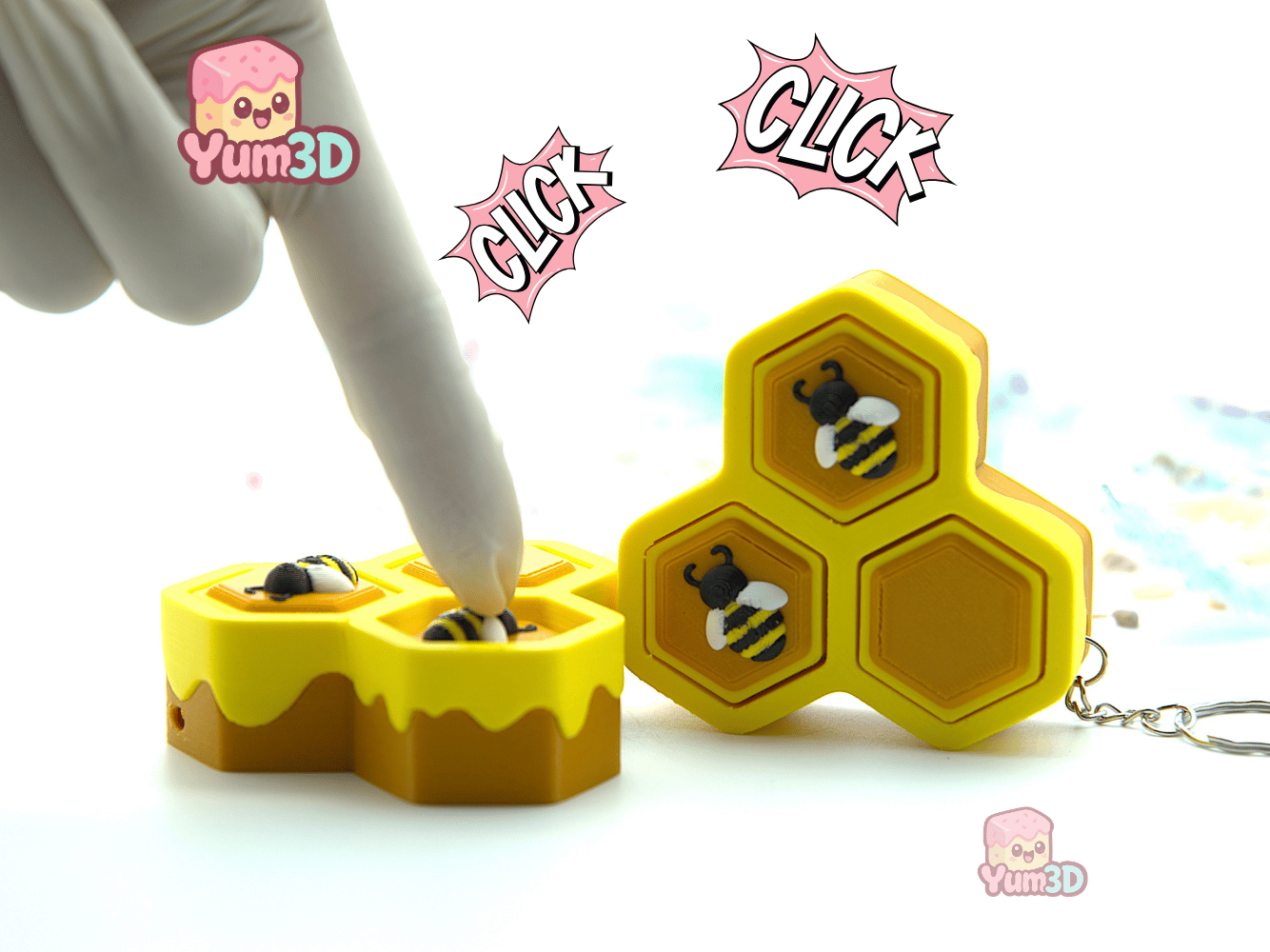 Yum3D-Kawaii Bee Honeycomb Fidget Clicker Keychain_01.png