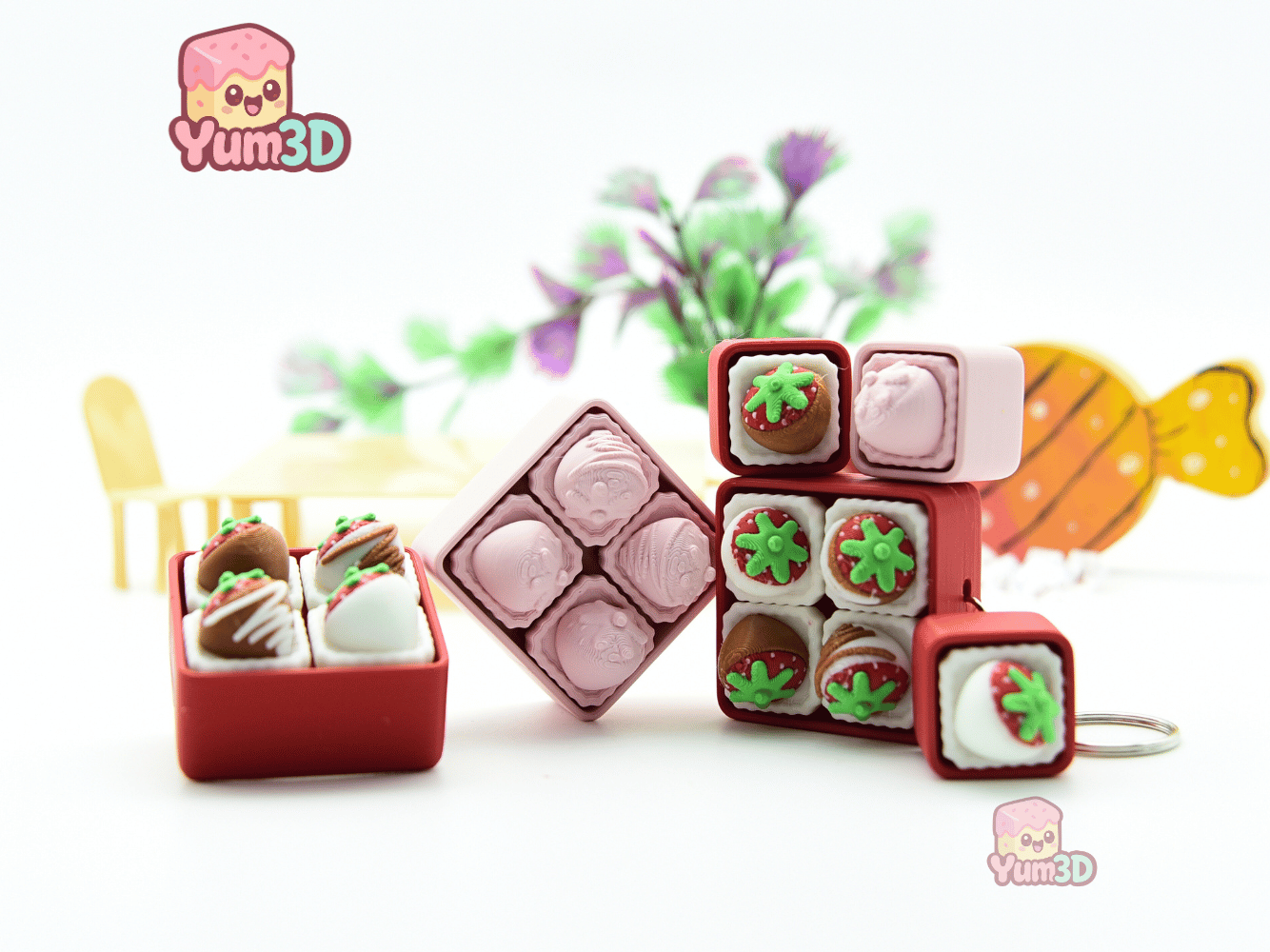 Yum3D-Strawberry Snack Box Set of Clicker Keychains_08.png