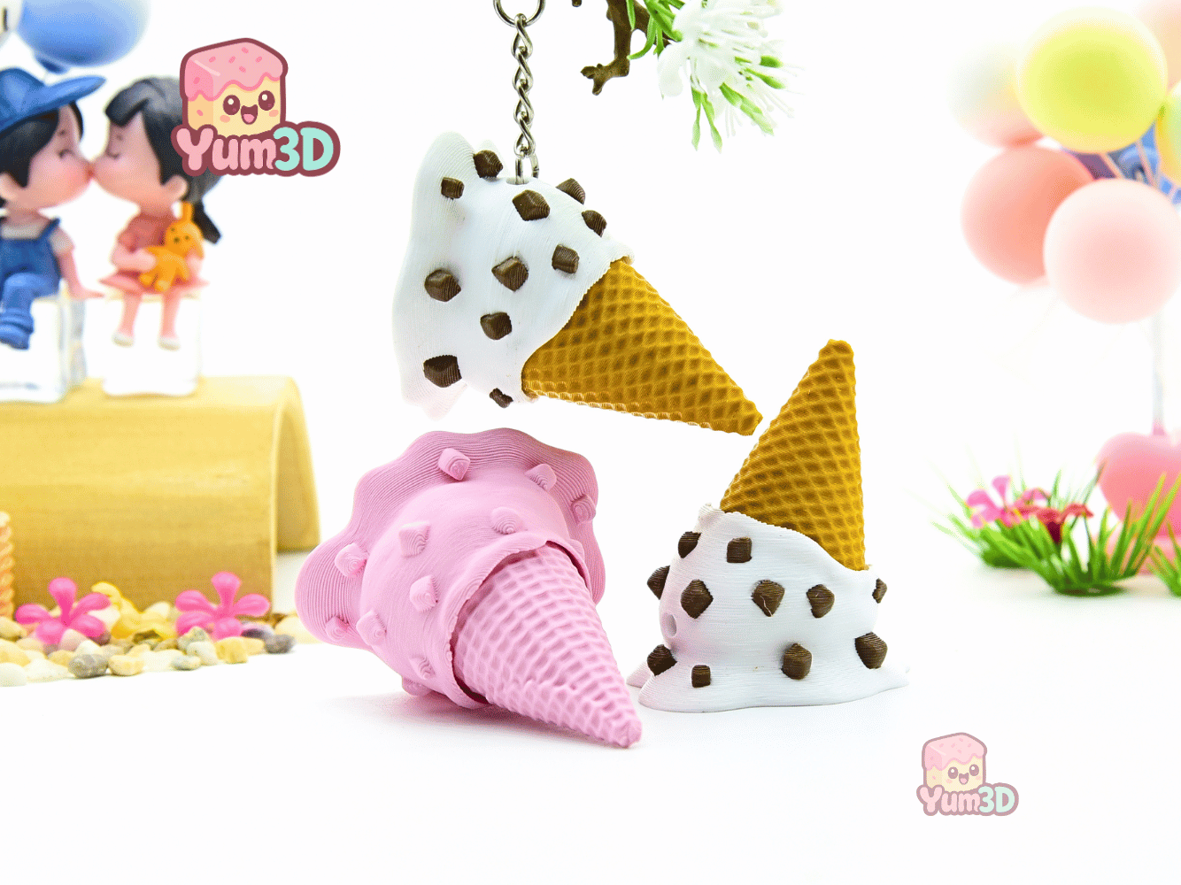 Yum3D-Melted Ice Cream for Food Lovers Fidget Clicker Keychain_05.png