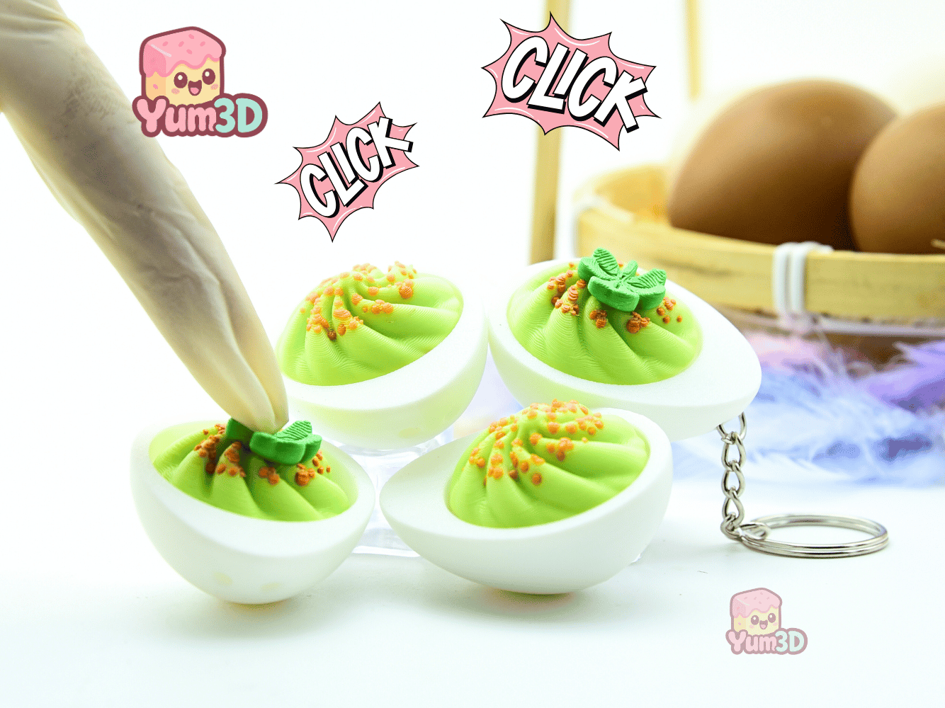 Digital Downloads - Yum3D Shamrock Deviled Egg Fidget Clicker Keychain - Cute Backpack Keychain