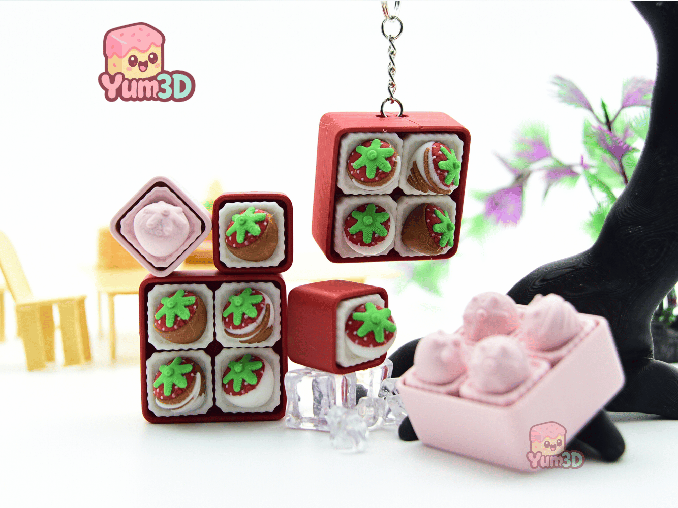 Yum3D-Strawberry Snack Box Set of Clicker Keychains_05.png