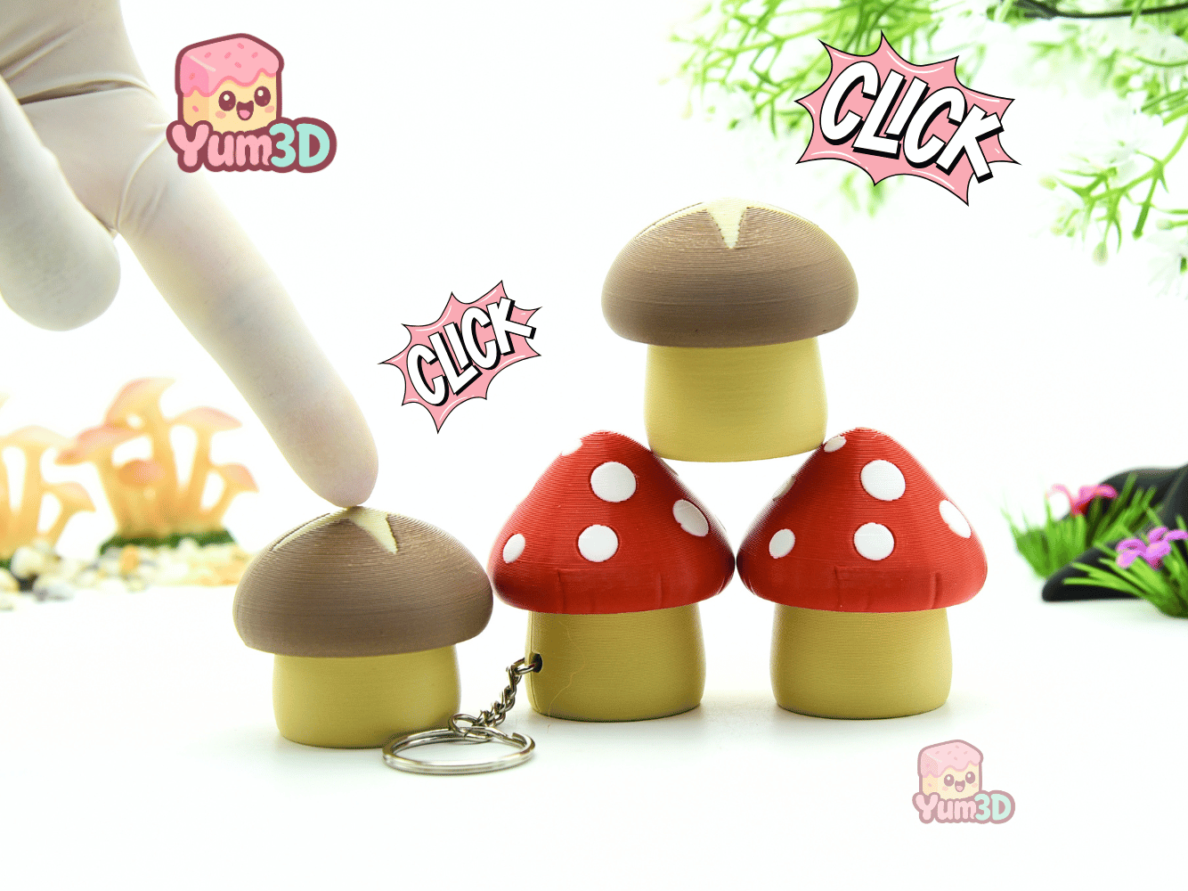 Yum3D-Mushroom Duo for Mushroom Lovers Fidget Clicker Keychain_01.png