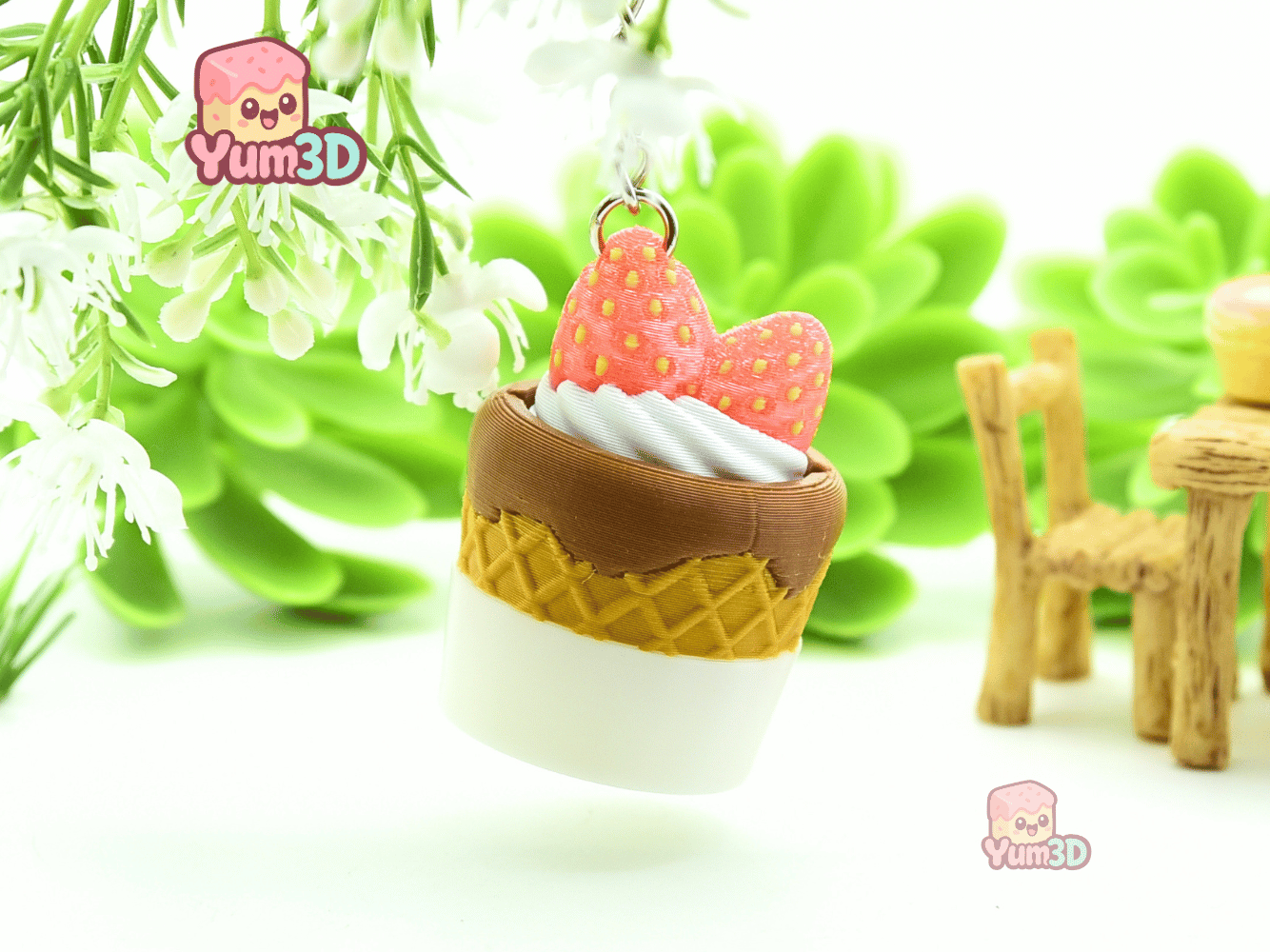 Yum3D-Strawberry Velvet Cone Fidget Clicker Keychain_07.png