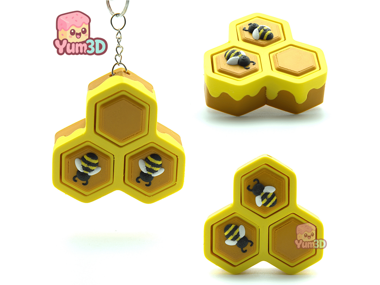 Yum3D-Kawaii Bee Honeycomb Fidget Clicker Keychain_02.png