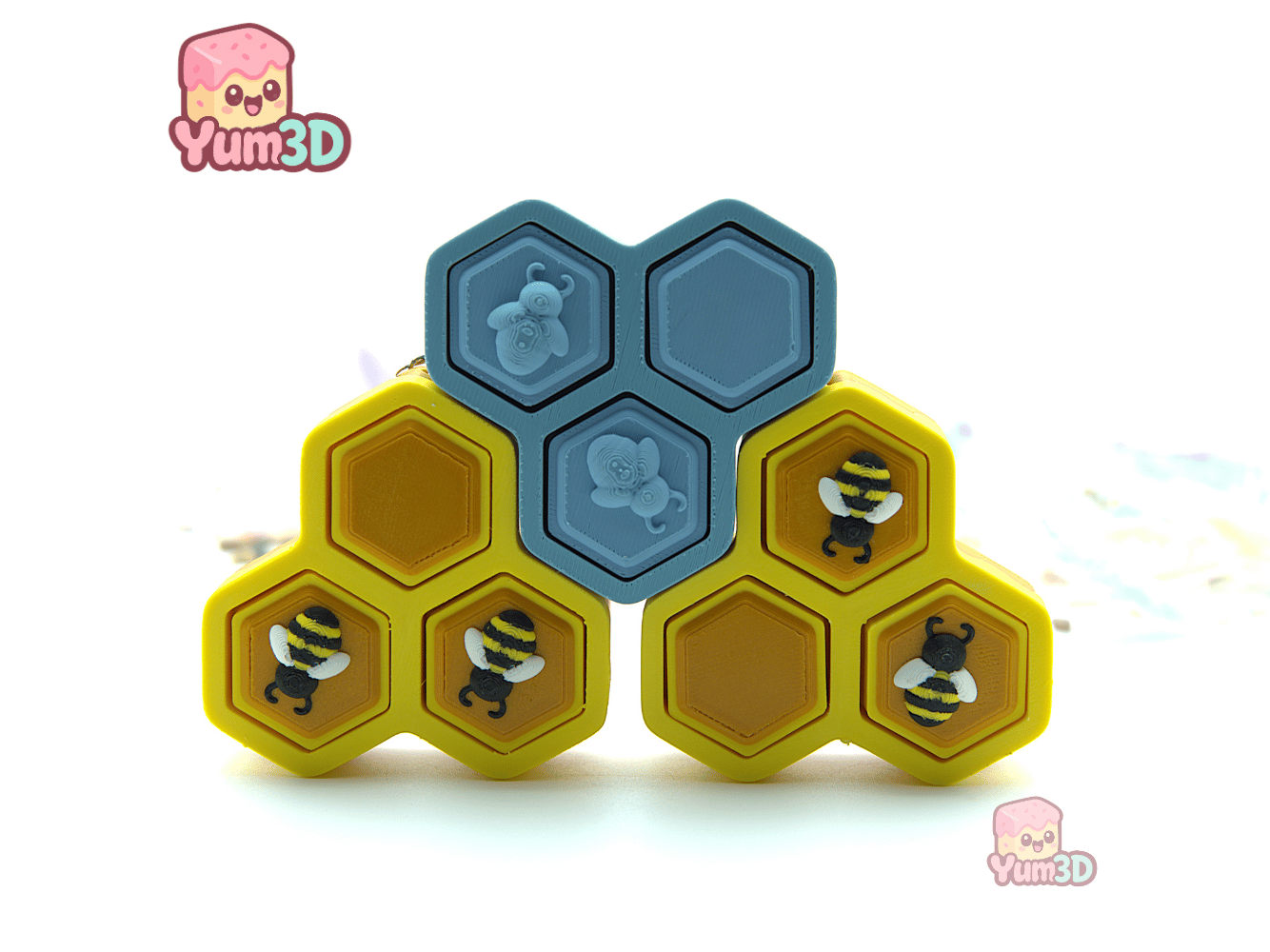 Yum3D-Kawaii Bee Honeycomb Fidget Clicker Keychain_08.png