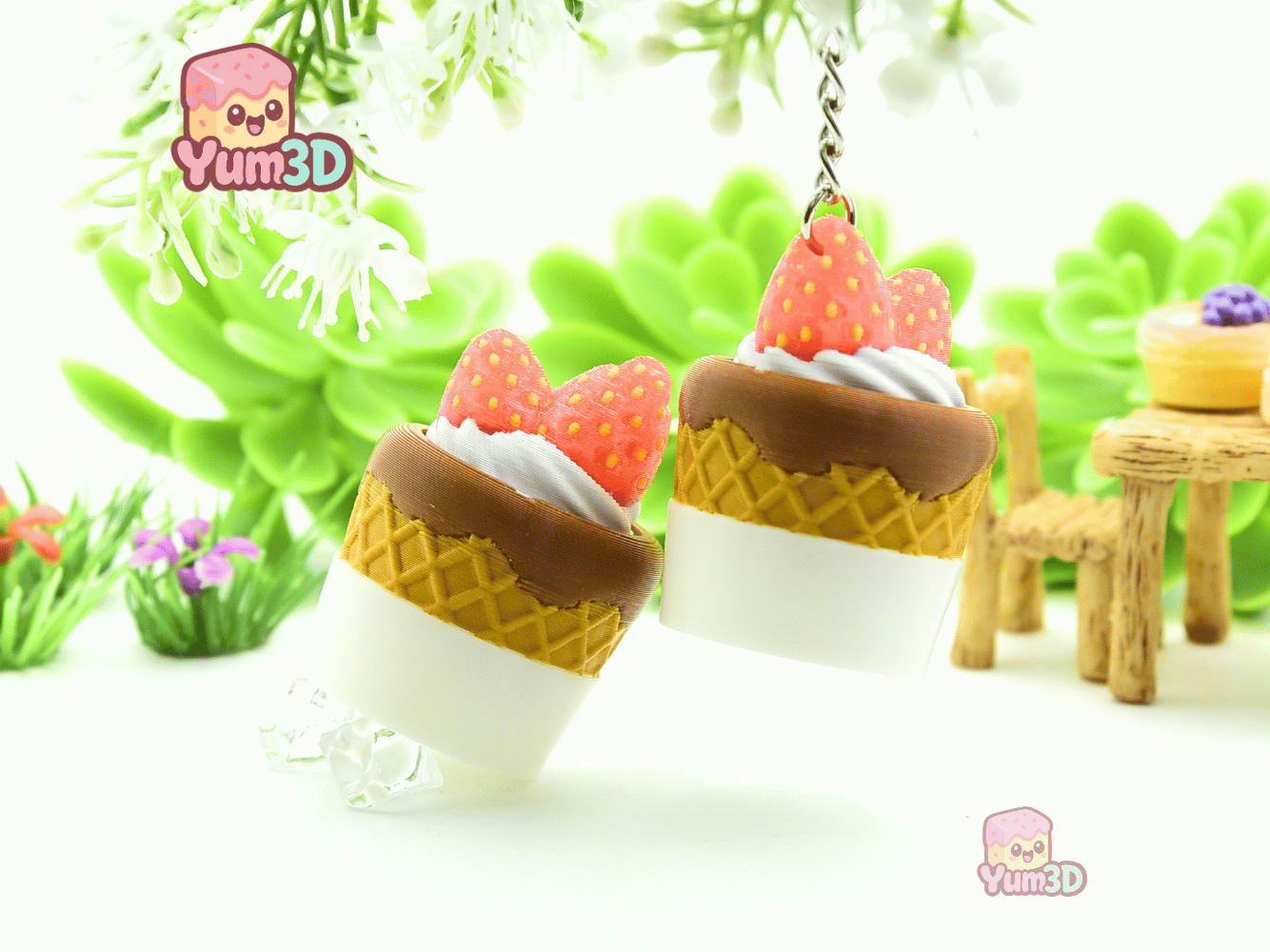 Yum3D-Strawberry Velvet Cone Fidget Clicker Keychain_06.png