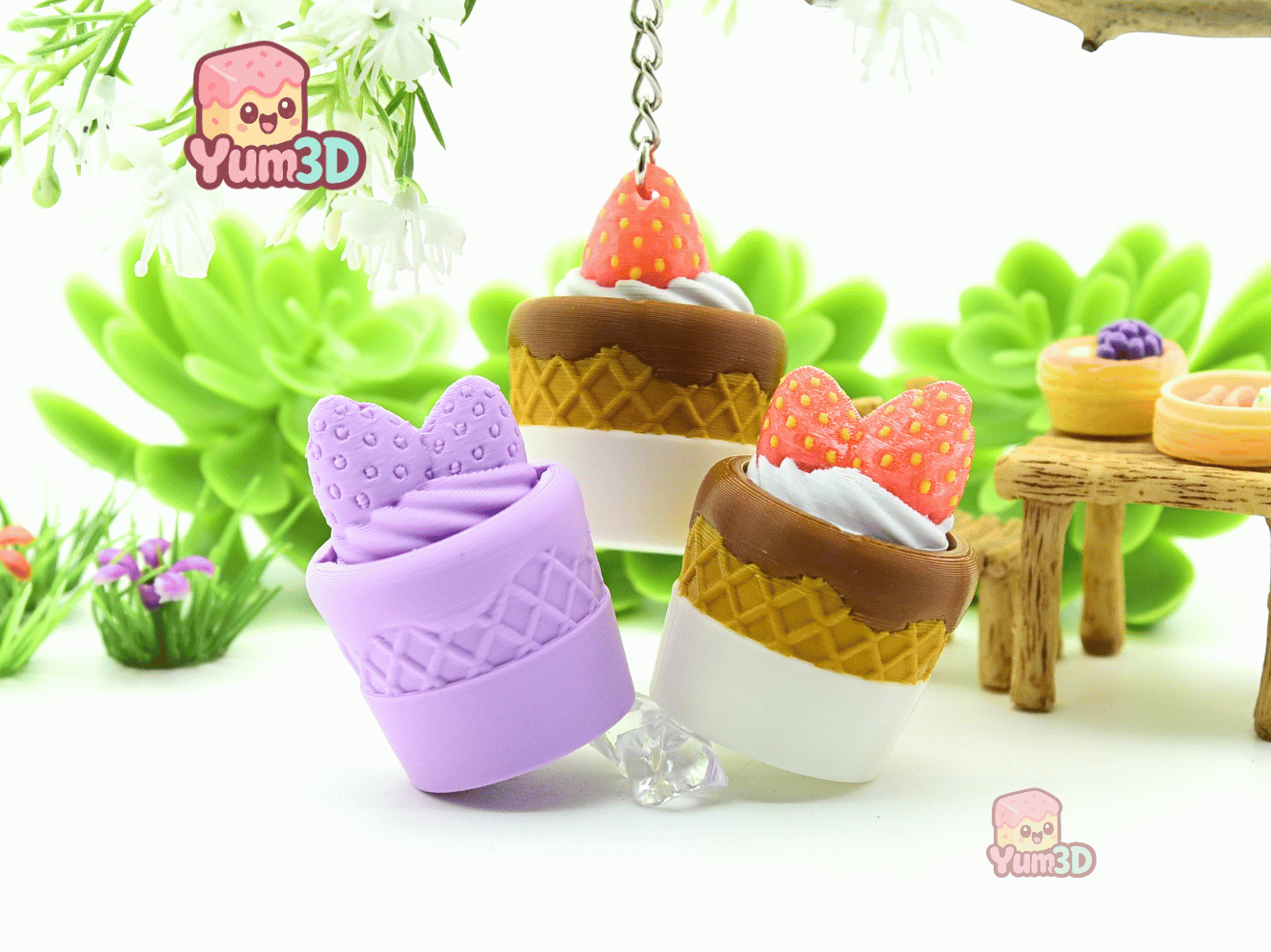 Yum3D-Strawberry Velvet Cone Fidget Clicker Keychain_05.png