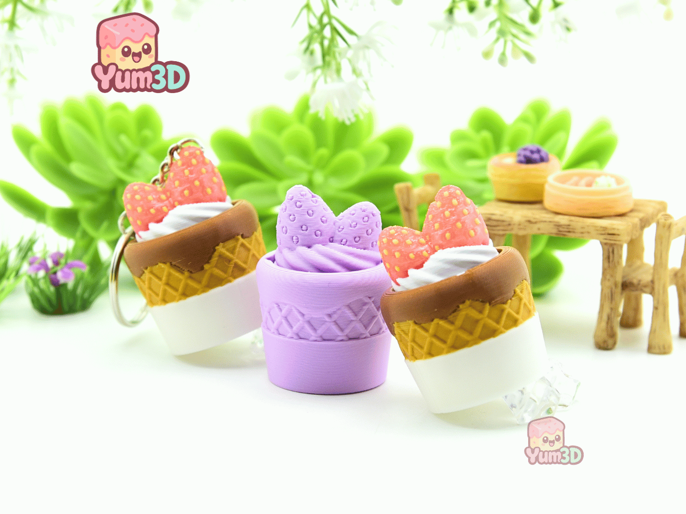 Yum3D-Strawberry Velvet Cone Fidget Clicker Keychain_08.png