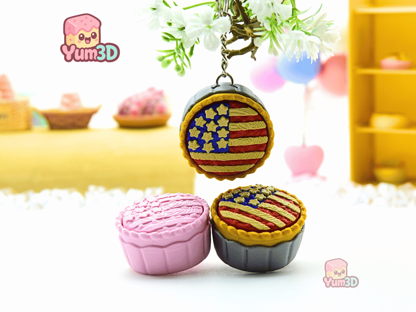 Yum3D-American Flag Pie for July 4th Fidget Clicker Keychain_05.png