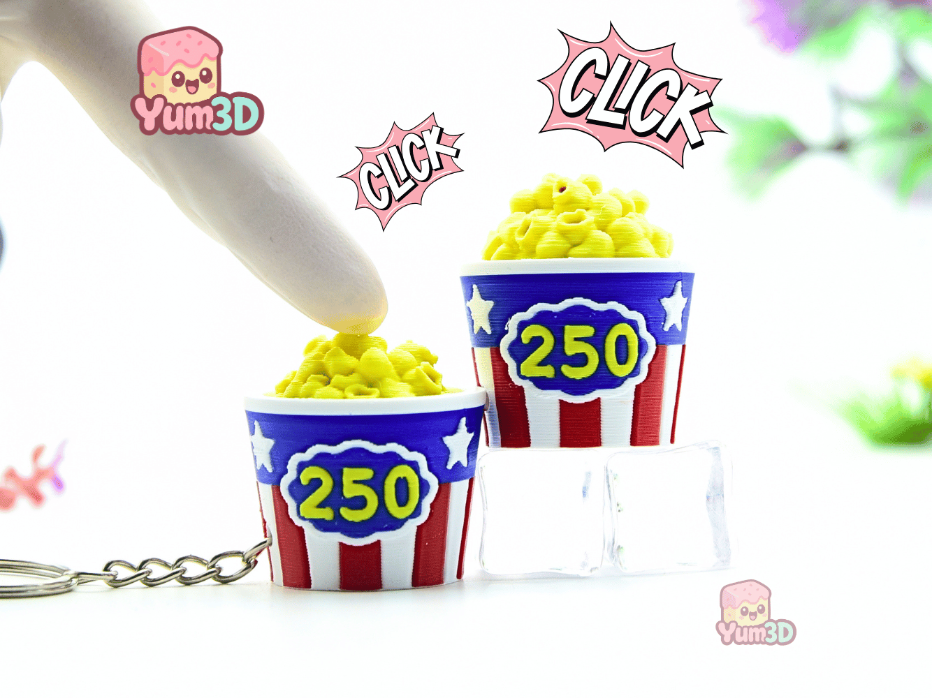 Yum3D-America 250 Popcorn Bucket for July 4th Fidget Clicker Keychain_01.png